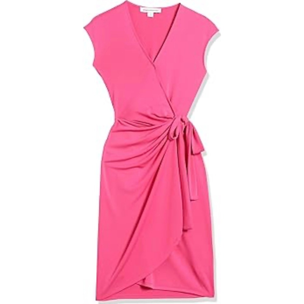 Amazon Essentials Womens Wrap Midi Dress Fuchsia Pink Sleeveless XL NEW